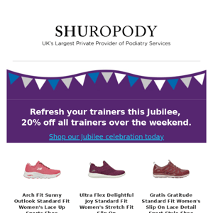 20% off all trainers at Shuropody this Jubilee weekend