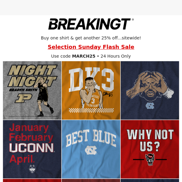 25% Off Top NCAA Shirts: Selection Sunday Flash Sale! ⚡️