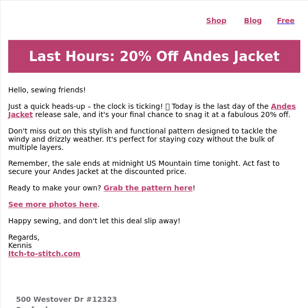 Final Call: Andes Jacket Release Sale