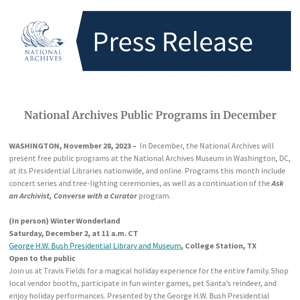 National Archives Public Programs in December
