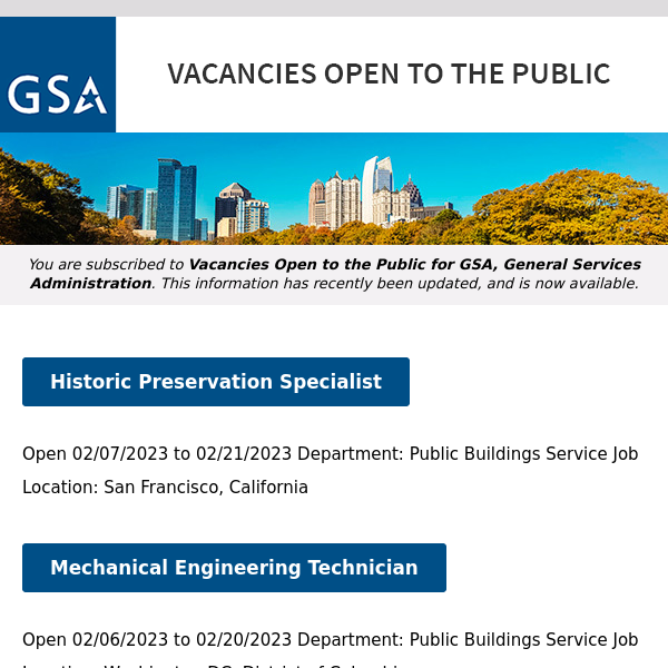 New/Current Job Opportunities at GSA Open to the Public (All U.S. Citizens)