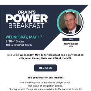 Don't miss a Power Breakfast with MTA's CEO Janno Lieber