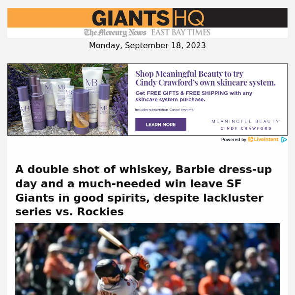A double shot of whiskey, Barbie dress-up day and a much-needed win leave SF Giants in good spirits, despite lackluster series vs. Rockies