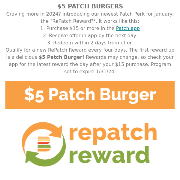 $5 Patch Burger "RePatch Reward"