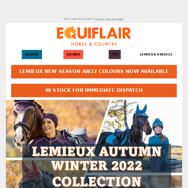 Hey Equiflair Saddlery, LeMieux Marine, Fig and Sienna - AW22 Colours