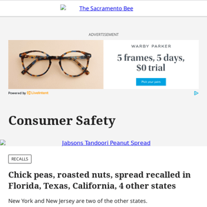 Chick peas, roasted nuts, spread recalled in Florida, Texas, California, 4 other states