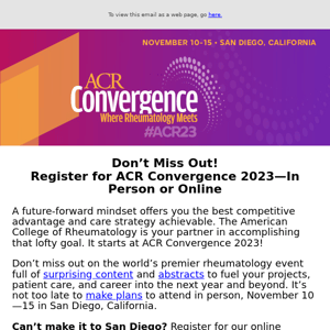 Don’t Miss Out: Register for ACR Convergence 2023