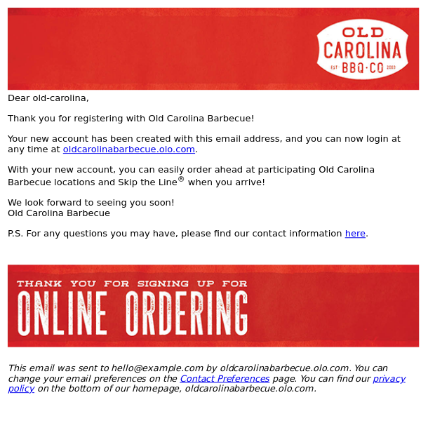 Welcome to Old Carolina Barbecue Order Ahead!