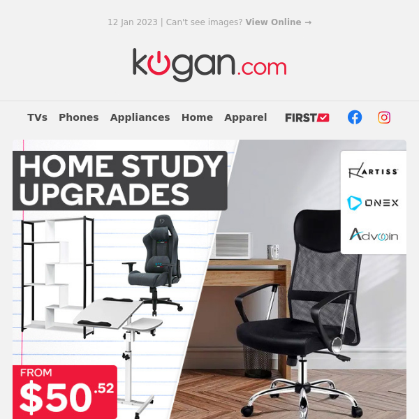 Upgrade Your Home Study Setup from $50.52 - Desks, Office Chairs & More!