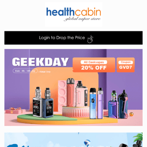 Don't Miss Out on Healthcabin July GEEKDAY - 20% OFF All Geekvape Products with Coupon Code: GVD7