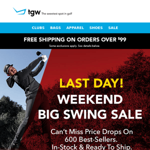 Last Day For Our Big Swing Sale + Email Exclusive Bottom Price Drops