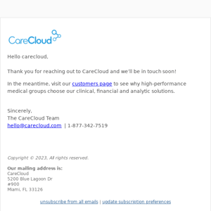 Thank you for contacting CareCloud