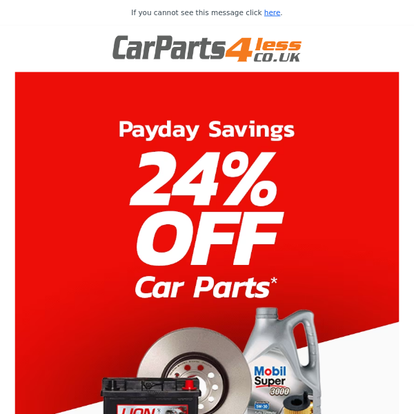 Save BIG With 24% Off Car Parts!