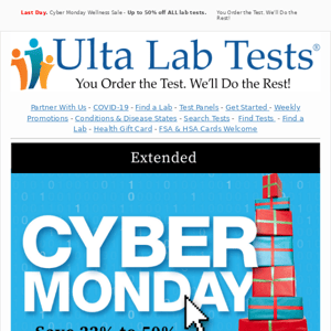 Last Day of Cyber Monday Wellness Sale – Get up to 50% off popular tests!