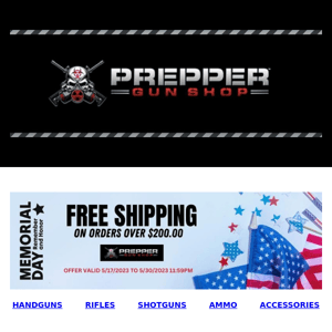 Free Shipping for Memorial Day