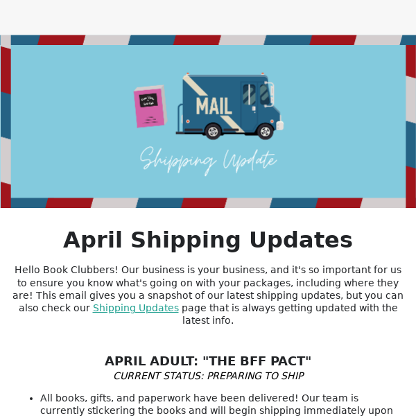 April Shipping Update 📦