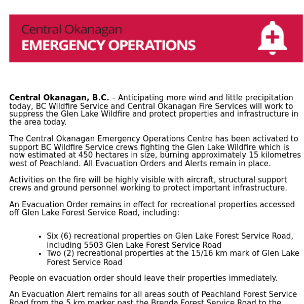 Glen Lake Wildfire Operational Update