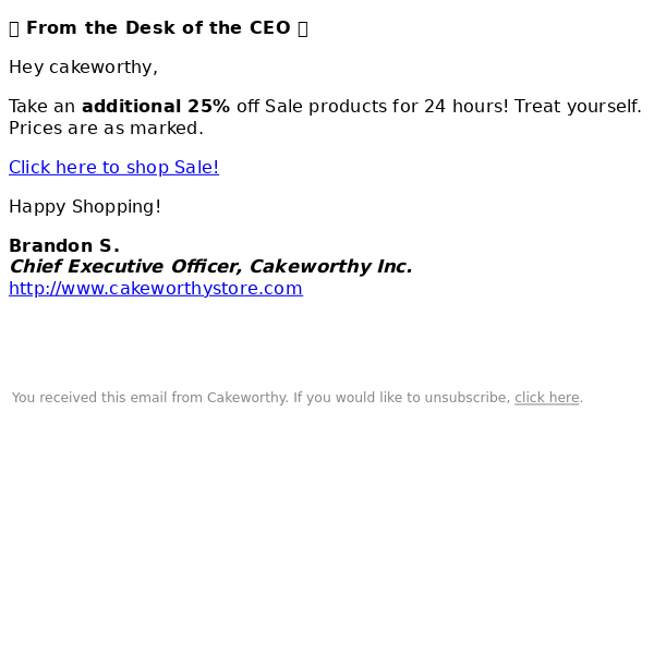 From the Cakeworthy CEO - Additional 25% Sale on Sale