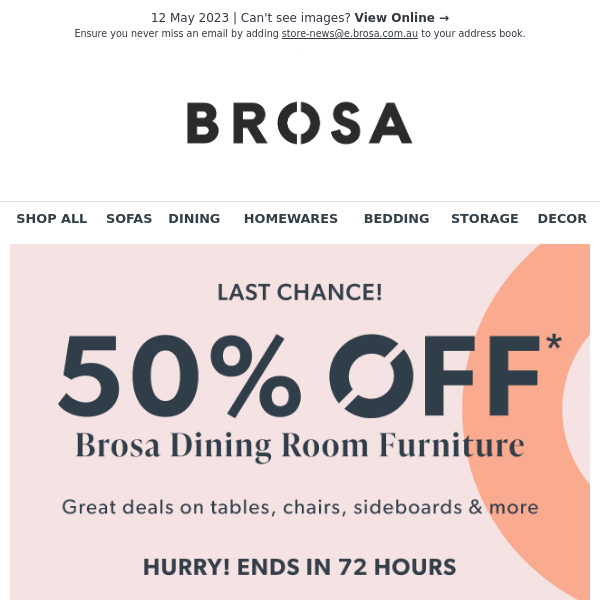 Last Chance! 50% OFF Brosa Dining Room Furniture Ends in 72 HRS