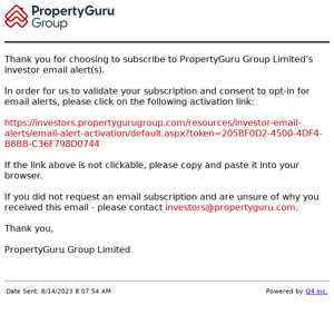 PropertyGuru Group Limited Website - Validate Account