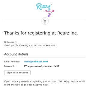 Thanks for Registering at Rearz Inc.