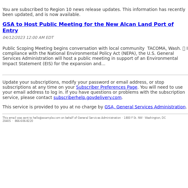 GSA to Host Public Meeting for the New Alcan Land Port of Entry