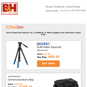 Today's Deals: Benro SLIM Video Tripod Kit, OConnor Camera Assistant Bag, SanDisk 128GB Memory Card w/ Portable USB 3.0 Card Reader, Netgear Dual-Band Wi-Fi Mesh Extender and more