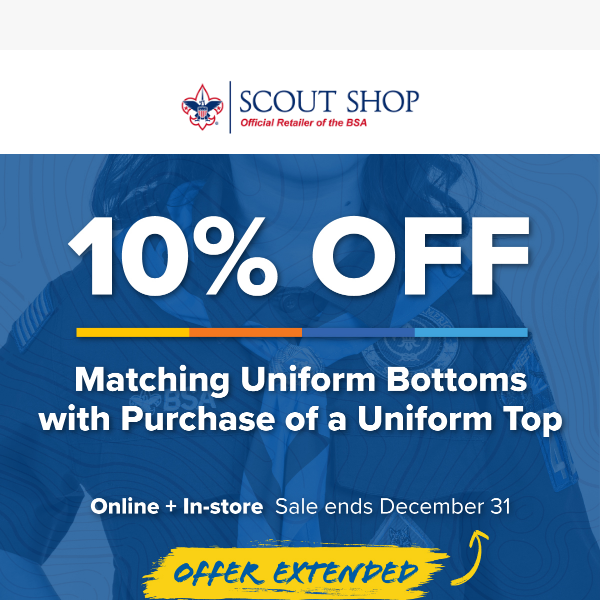 Savings alert—get 10% off your Scout's uniform