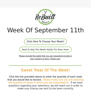 ReBuilt Meals Menu - Week of September 11th