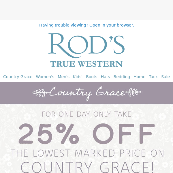 Score 25% Extra Savings on Country Grace!