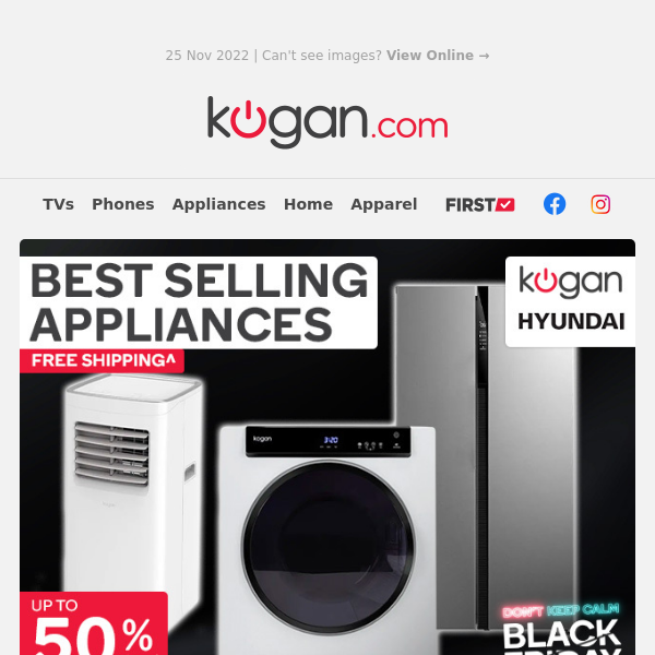 📦 Free Shipping & up to 50% OFF* Best-Selling Appliances & Air Cons for Black Friday!^