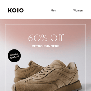 FLASH SALE: 60% OFF RETRO RUNNERS