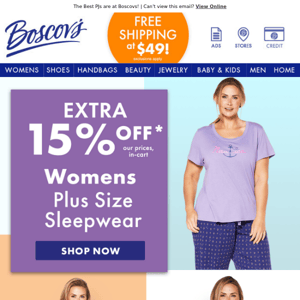 Enjoy an Extra 15% off Womens Plus Pajamas