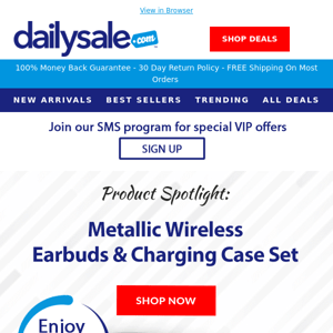 $9 Metallic Wireless Earbuds & Charging Case Set