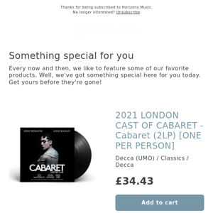 VERY LIMITED! 2021 LONDON CAST OF CABARET - Cabaret (2LP) [ONE PER PERSON]