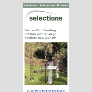 Deluxe Bird Feeding Station with 4 Large Feeders now £17.99