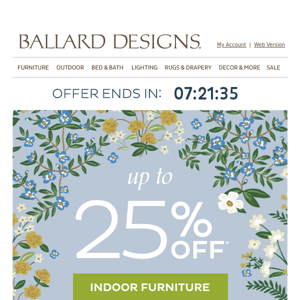 Quick! Up to 25% off furniture ends tonight