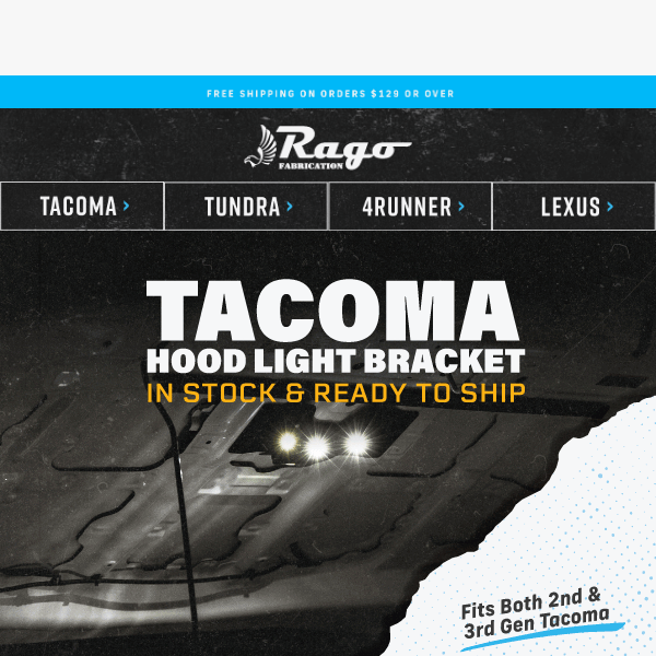 Tacoma Hoodlight Bracket is in stock!