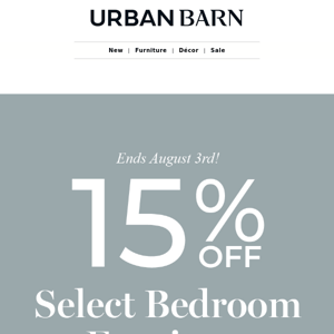 15% off beds, nightstands, storage benches & more!