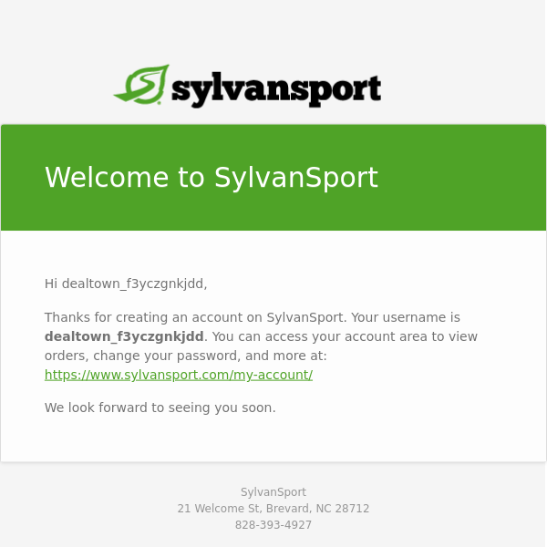 Your SylvanSport account has been created!