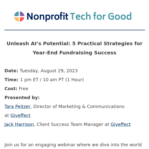 [Free Webinar on August 29] Unleash AI’s Potential: 5 Practical Strategies for Year-End Fundraising Success