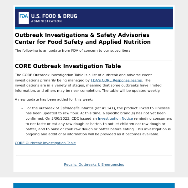 CORE Outbreak Investigation Table