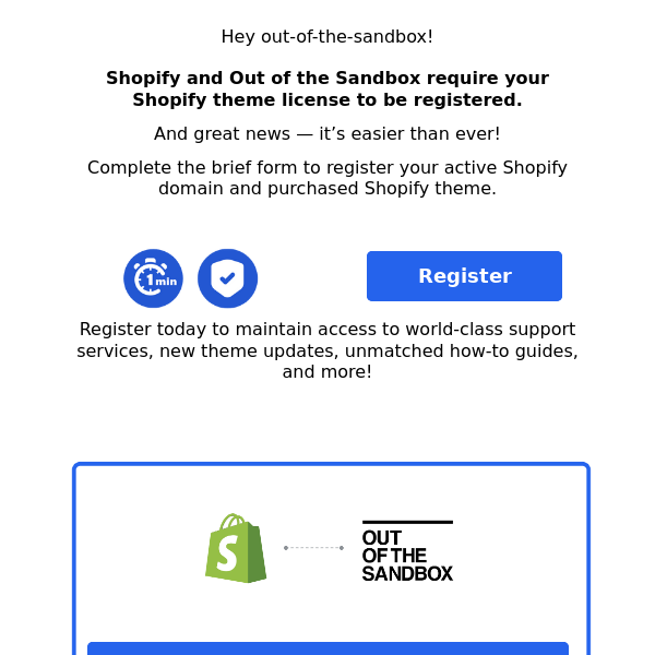 Attention Out Of The Sandbox - Important information regarding your Shopify theme license