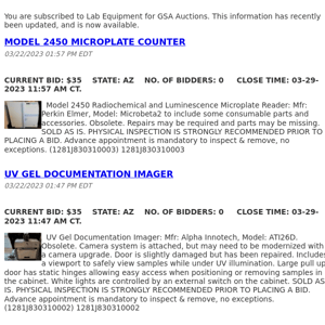 GSA Auctions Lab Equipment Update