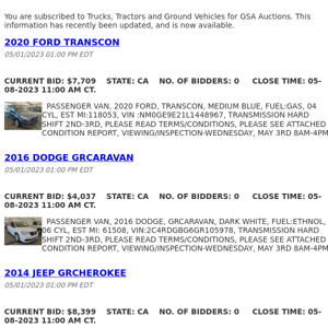 GSA Auctions Trucks, Tractors and Ground Vehicles Update