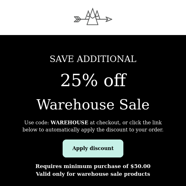 Warehouse Sale ENDS in 24 hours