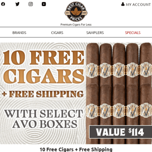 🎹 10 Free Cigars + Free Shipping with Select AVO Boxes 🎹