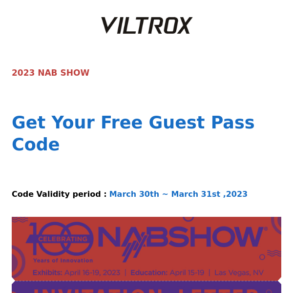 2023 NAB Show Invitation and VILTROX Global Photo Contest Preview