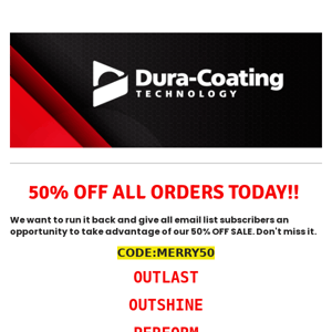 50% OFF FOR ALL ORDERS TODAY !!!!