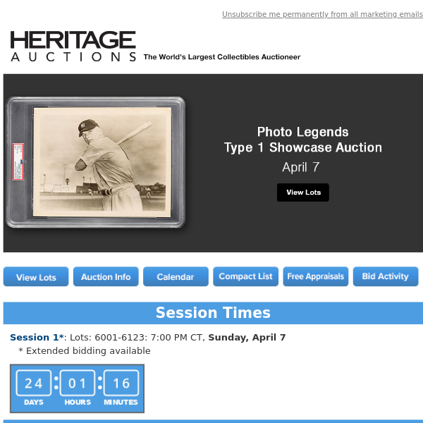 Bid Now: April 7 Photo Legends Type 1 Showcase Auction